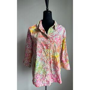 SNO SKINS Tie Dye Embroidered 3/4 Sleeve Button Front Blouse Size L